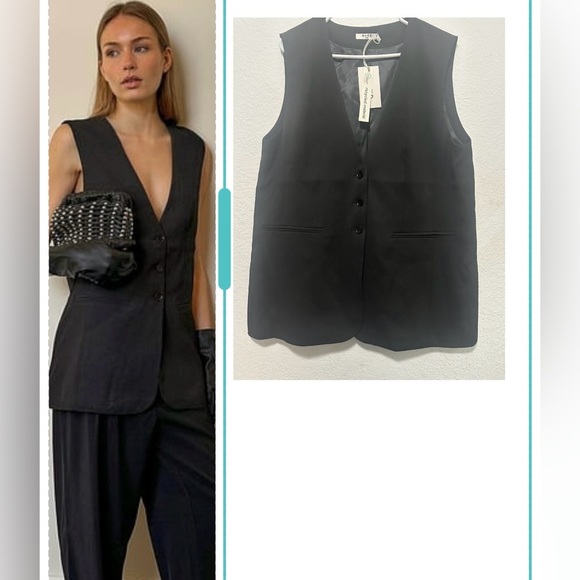 NA-KD Oversized Vest Size 44 Black Sleeveless Button-Up Vest - Picture 2 of 14